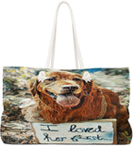 Exclusive Custom Dog Art Tote - I Loved Her First - Golden Retriever -Choice of Tall Tote or oversized Weekender Bags - personalize - Daisey's Doggie Chic