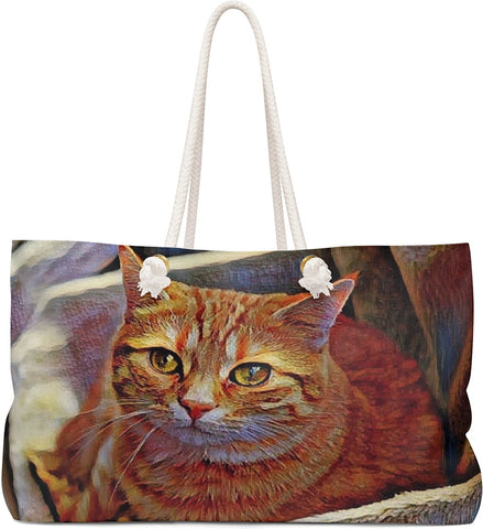 Exclusive Cat Art Tote - Orange Tabby Cat Red Mackerel - Choice of Tall Totes or oversized Weekender Bags - personalize - Daisey's Doggie Chic