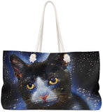 Exclusive Cat Art Tote Bag  - Galactic Tabby Cat - Galaxy Stars & Space -  Choice of oversized Weekender or Tall Tote Bags - personalize - Daisey's Doggie Chic