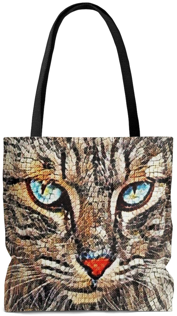 Exclusive Cat Art Tote - Bronze Wild Cat Eyes Angora Cat  - Choice of Tall Tote Bags or oversized Weekender Bag - personalize - Daisey's Doggie Chic