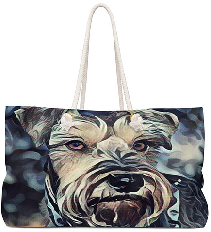 Exclusive Dog Art Tote - Salt&Pepper Schnazzy Schnauzzer - Dog Painting - Choice of oversized Weekender or Tall Tote Bags - Personalize it - Daisey's Doggie Chic