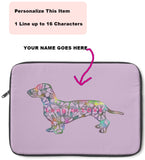 Laptop Sleeve Case - Dachshund Long on LOVE - Color Lavender - Personalize Free - Daisey's Doggie Chic