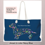 A Dachshund Weekender Bag - Color Navy Blue - Oversized Tote – Free Personalization - Daisey's Doggie Chic