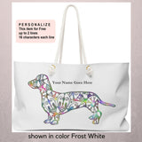 A Dachshund Weekender Bag - Color Frost White - Oversized Tote – Free Personalization - Daisey's Doggie Chic