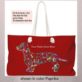 A Dachshund Weekender Bag - Color Paprika  - Oversized Tote – Free Personalization - Daisey's Doggie Chic
