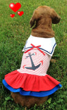 Sweet Sailor Ruffle Skirted Tank Dress in Nautical Red - Daisey's Doggie Chic