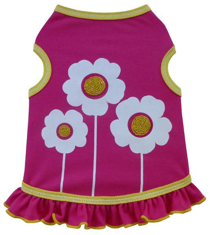 Happy Flowers Skirted Tank Dress in color Hot Pink - Daisey's Doggie Chic