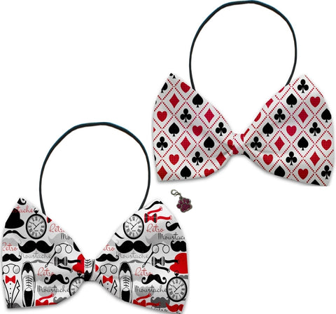 Gentlemen Night Out - Fun Party Themed Bowtie 2-Pack set with Charm Accessory for Dogs or Cats - Daisey's Doggie Chic
