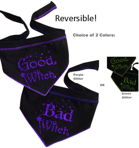 Good Witch Bad Witch Reversible Scarf in 2 color Choices- Purple or Green - Daisey's Doggie Chic