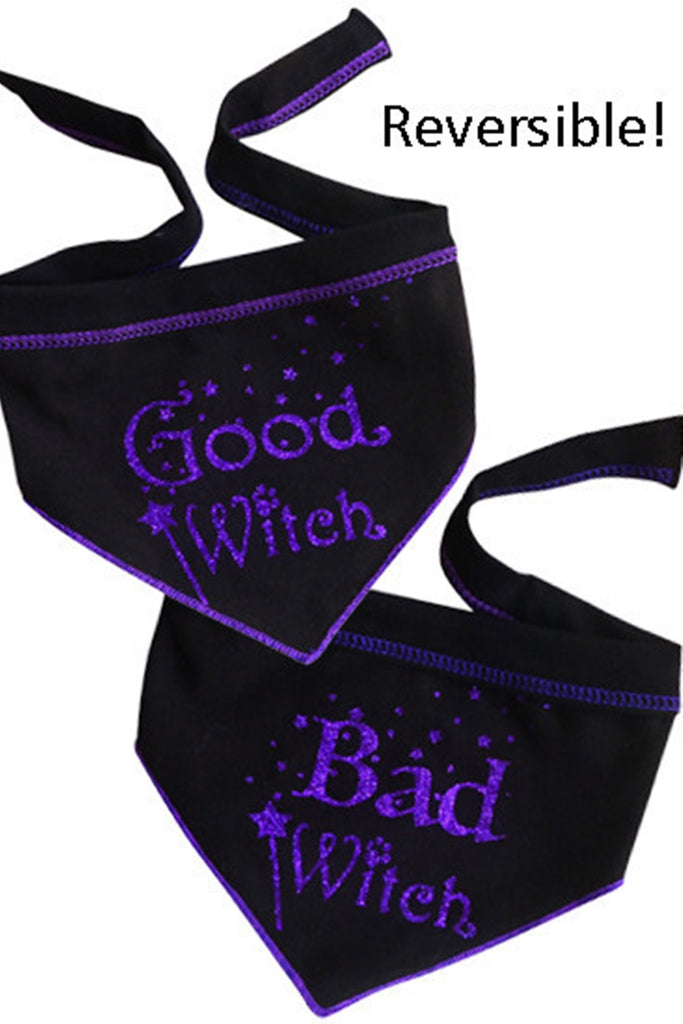 Good Witch Bad Witch Reversible Scarf in 2 color Choices- Purple or Green - Daisey's Doggie Chic