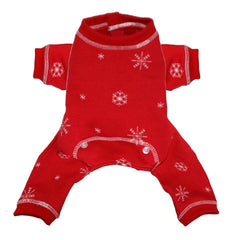 Holiday Snowflakes Thermal Fleece Long John Pajamas in color Red - Daisey's Doggie Chic