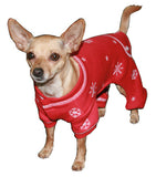 Holiday Snowflakes Thermal Fleece Long John Pajamas in color Red - Daisey's Doggie Chic