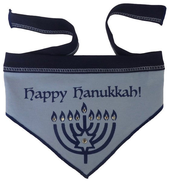 Happy Hanukkah (Chanukkah) Bandana Scarf in color Blue/Silver - Daisey's Doggie Chic