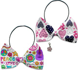 Hippy Love - Fun Party Themed Bowtie 2-Pack set with Charm Accessory for Dogs or Cats - Daisey's Doggie Chic
