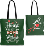 Carryall Tote Bag - House not a Home Without Paw Prints - 2-sided theme  - in Sizes S,M ,L - Hunter Green - Personalize it Free - Daisey's Doggie Chic