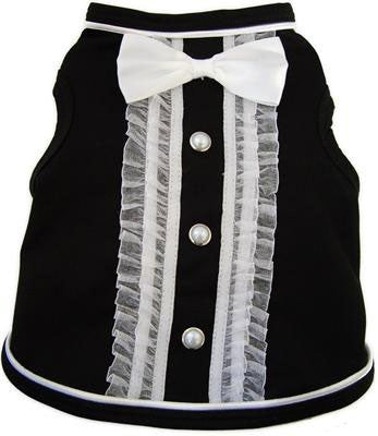 Formal Tuxedo Tank Top in color Black/Ivory - Daisey's Doggie Chic