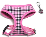 Designer Edition Pink Plaid Choke-Free Harness with Rhinestone Paw Charm - Daisey's Doggie Chic