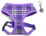 Designer Edition Purple Plaid Choke-Free Harness with Rhinestone Paw Charm - Daisey's Doggie Chic