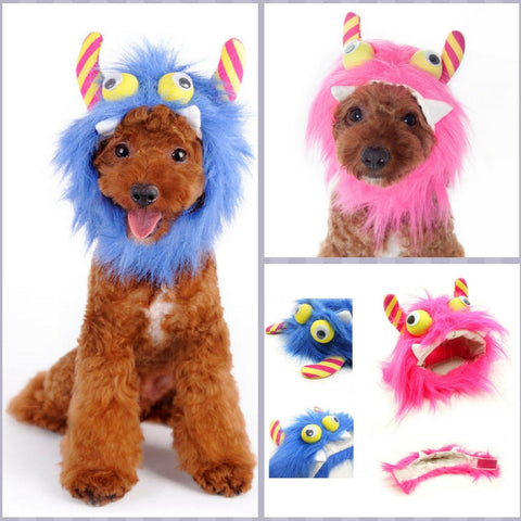 Furry Monster Hat for Dogs in 2 Colors Pink or Blue - Sizes XS to XL - Daisey's Doggie Chic