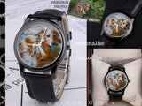 Personalize Custom Photo Art 30 Meters Waterproof Quartz Fashion Watch With Black Genuine Leather Band - Daisey's Doggie Chic