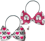 Pink Poodles Hugs 'n Kisses  - Fun Party Themed Bowtie 2-Pack set with Charm Accessory for Dogs or Cats - Daisey's Doggie Chic