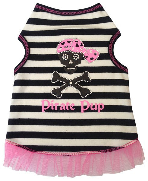 Pirate Pup Ruffled Tank Dress in color Pink/Black - Daisey's Doggie Chic