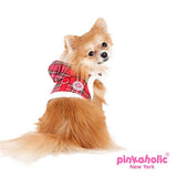Santa's Pinka "Pinkaholic NY" Holiday Hooded Harness Vest in color Red Check Plaid - Daisey's Doggie Chic