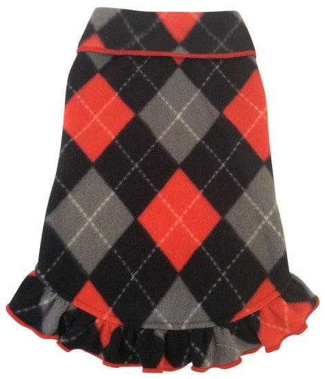 Cozy Classic Red/Black Argyle Plaid Fleece Pullover Tank Dress - Daisey's Doggie Chic