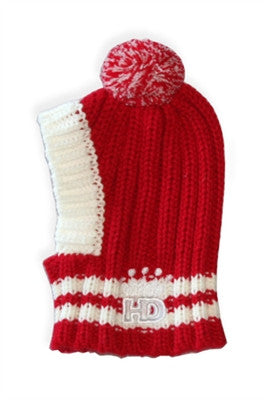 Crown Rib Knit Hat w/PomPom for Dogs in color Red - Daisey's Doggie Chic