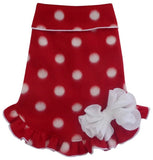 Cozy Holiday Fleece Red/White Polka Dot Pullover Ruffled Skirt Tank Dress with Bow - Daisey's Doggie Chic