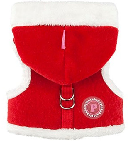 Santa's Pinka "Pinkaholic NY" Holiday Hooded Harness Vest in color Red - Daisey's Doggie Chic