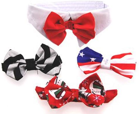Satin Bow Tie and Dress-up Collar Bundled Set Comes with 4 Holiday Bow Ties - Daisey's Doggie Chic