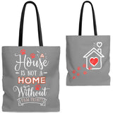 Carryall Tote Bag - House not a Home Without Paw Prints Theme on 2-Sides - Gray/Red  - in Sizes S,M,L - Personalize it Free - Daisey's Doggie Chic