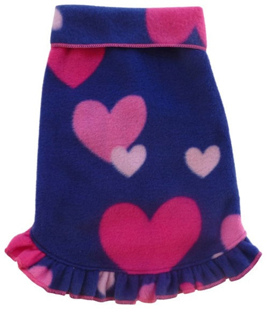 Cozy Fleece Raining Hearts Pullover Ruffled Skirt Tank Dress - in Purple Multi - Daisey's Doggie Chic
