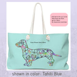A Dachshund Weekender Bag - Color Tahiti Blue - Oversized Tote – Free Personalization - Daisey's Doggie Chic