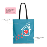 Carryall Tote Bag - House not a Home Without Paw Prints - 2-sided theme  - in Sizes S,M,L - Bright Blue - Personalize it Free - Daisey's Doggie Chic