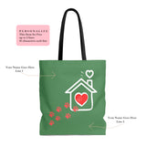 Carryall Tote Bag - House not a Home Without Paw Prints - 2-sided theme  - in Sizes S,M ,L - Color Zucchini - Personalize it Free - Daisey's Doggie Chic