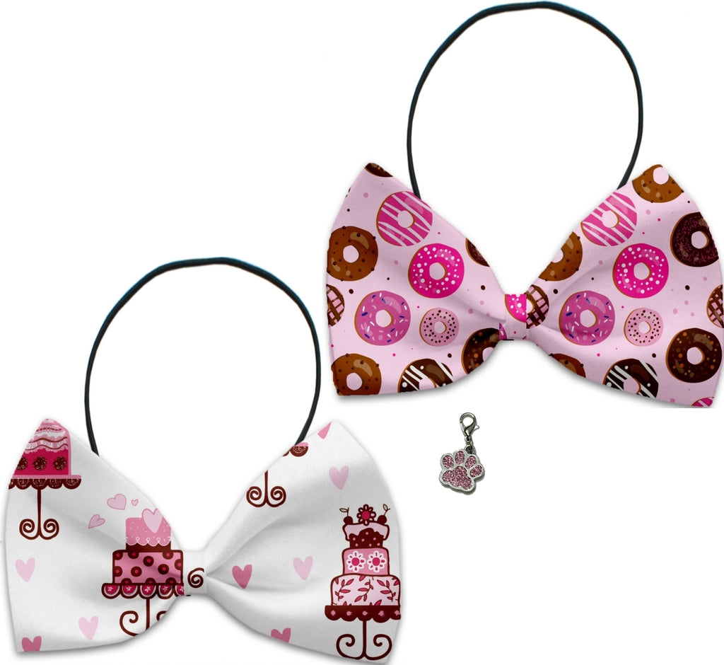 Cakes & Sweets  - Fun Party Themed Bowtie 2-Pack set with Charm Accessory for Dogs or Cats - Daisey's Doggie Chic
