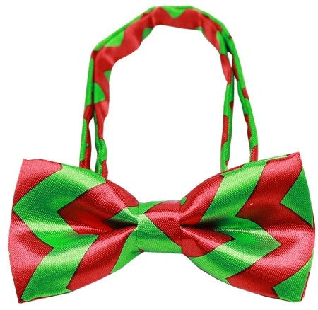 Super Fun & Festive Chevron Bow Tie in Xmas Red/Green - Daisey's Doggie Chic