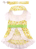Yellow Daisies Floral and Lace Party Harness Dress with Charm and matching Leash - Daisey's Doggie Chic