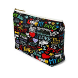 Exclusive Pet Art Love My Dog Cosmetics Pouch with T-bottom - Sizes Small or Large - Choice of Zipper color Black or White - personalize - Daisey's Doggie Chic