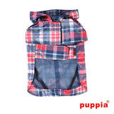Puppia "Barrington Hooded Cape Raincoat"  in color Navy Plaid - Daisey's Doggie Chic