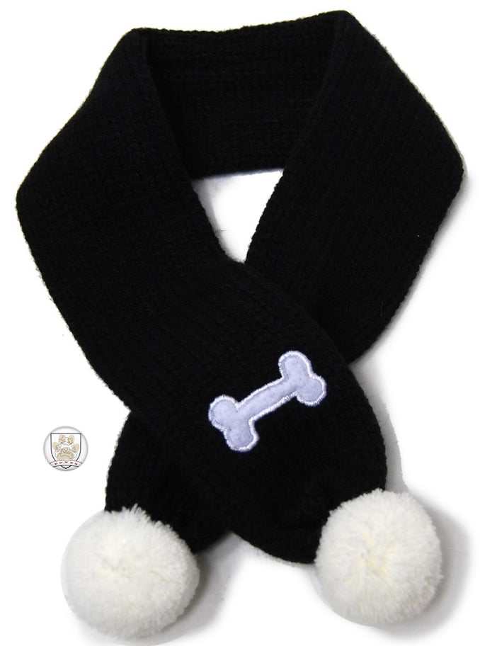 Bone Themed Knit Scarf for Dogs Color Black/White - Daisey's Doggie Chic