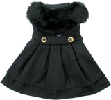 Wool Fur Collar Victorian Harness Jacket with Matching Leash in color Black/Ebony - Daisey's Doggie Chic