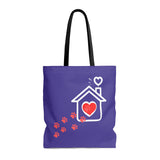 Carryall Tote Bag - House not a Home Without Paw Prints - 2-sided theme  - in Sizes S,M,L - Royal Blue - Personalize it Free - Daisey's Doggie Chic