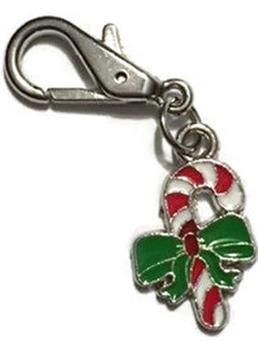 Candy Cane with Bow Clip Charm in color Holiday Red/Green - Daisey's Doggie Chic