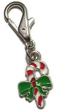 Candy Cane with Bow Clip Charm in color Holiday Red/Green - Daisey's Doggie Chic