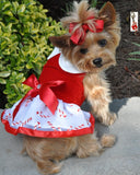 Mrs. Santa Claus Holiday Candy Harness Dress with Charm and Leash  - Candy Cane Red - Daisey's Doggie Chic