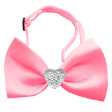 Classic Crystal Heart Satin Bow Tie for Small Dogs in Color Bubble Gum Pink - Daisey's Doggie Chic