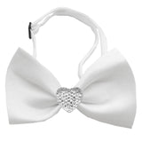 Classic Crsytal Heart Satin Bow Tie for Small Dogs in Color White - Daisey's Doggie Chic